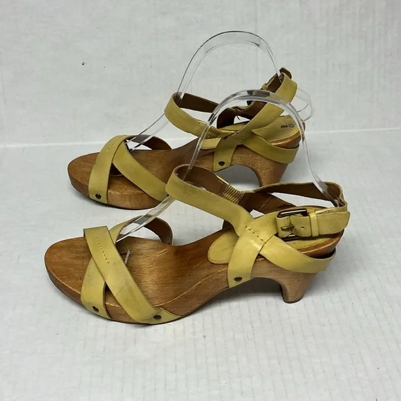 Anthropologie Schuler & Sons Yellow Wood Clog Sandal heel 8.5 Retro Cottagecore - Picture 11 of 16